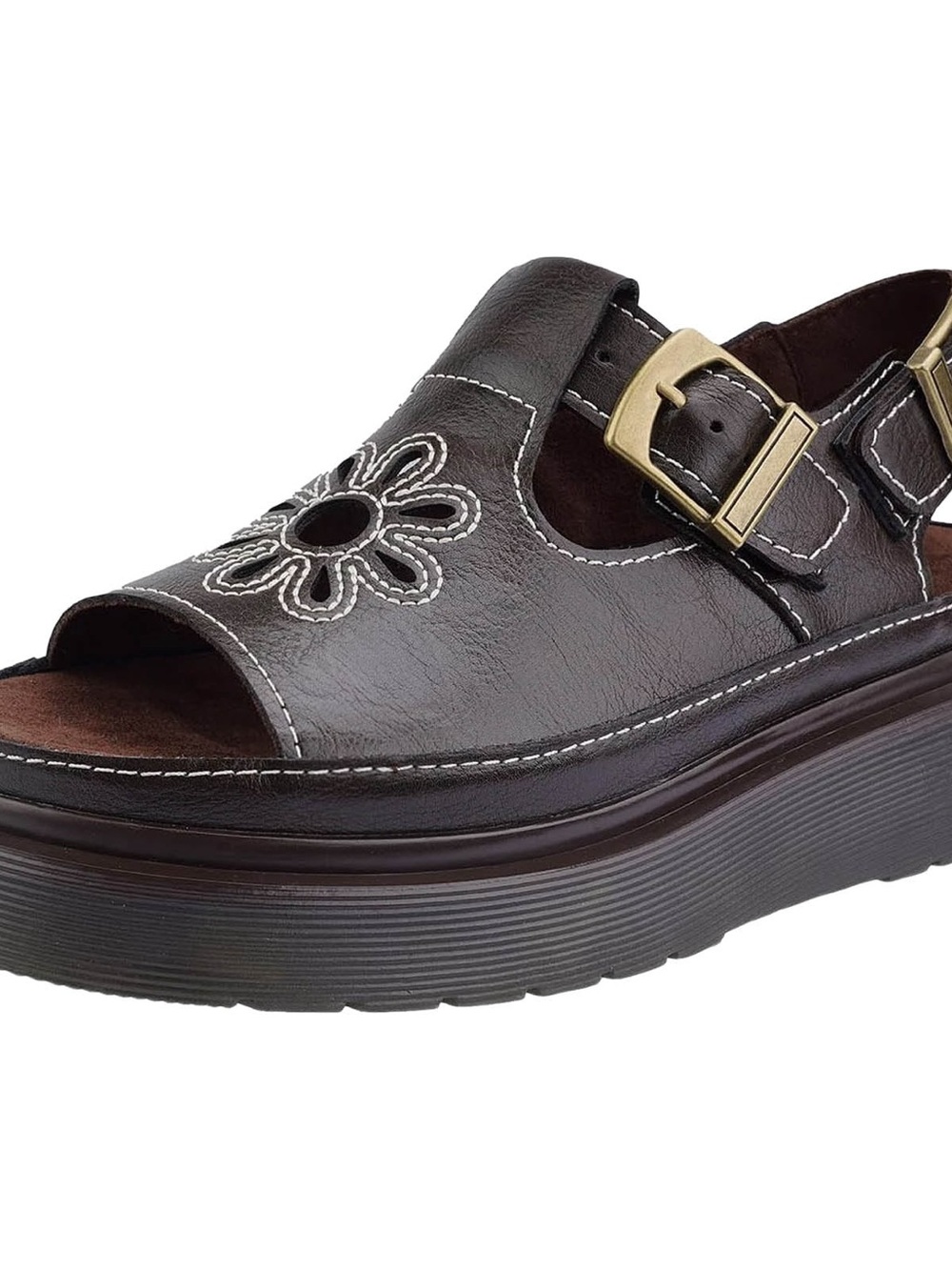 Women's Brown Buckle Platform Sandals